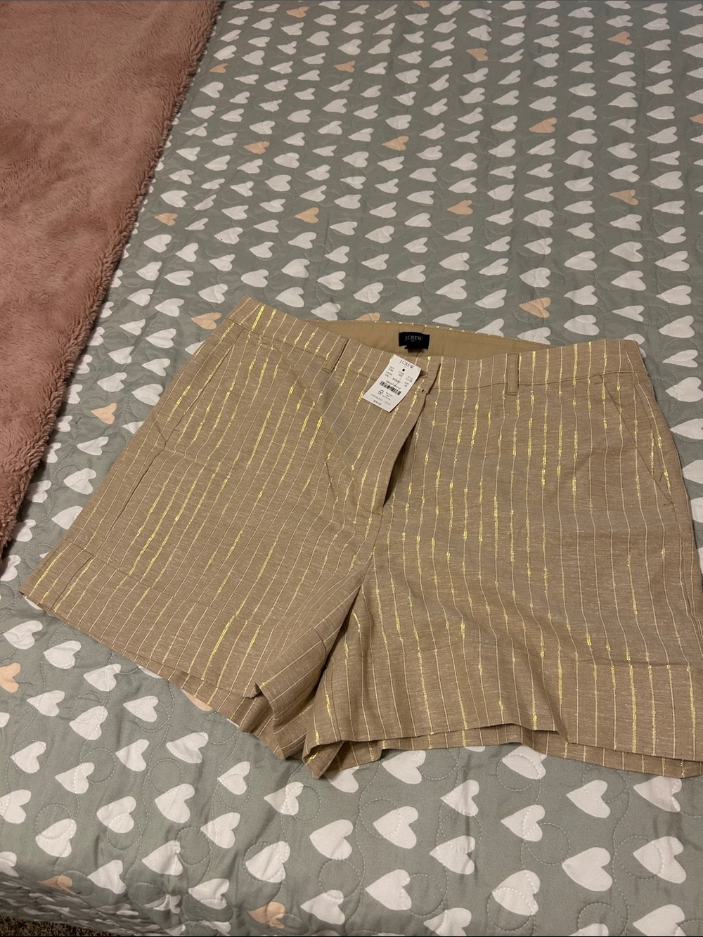 J. Crew Beige Shorts with Gold Pinstripe Detail